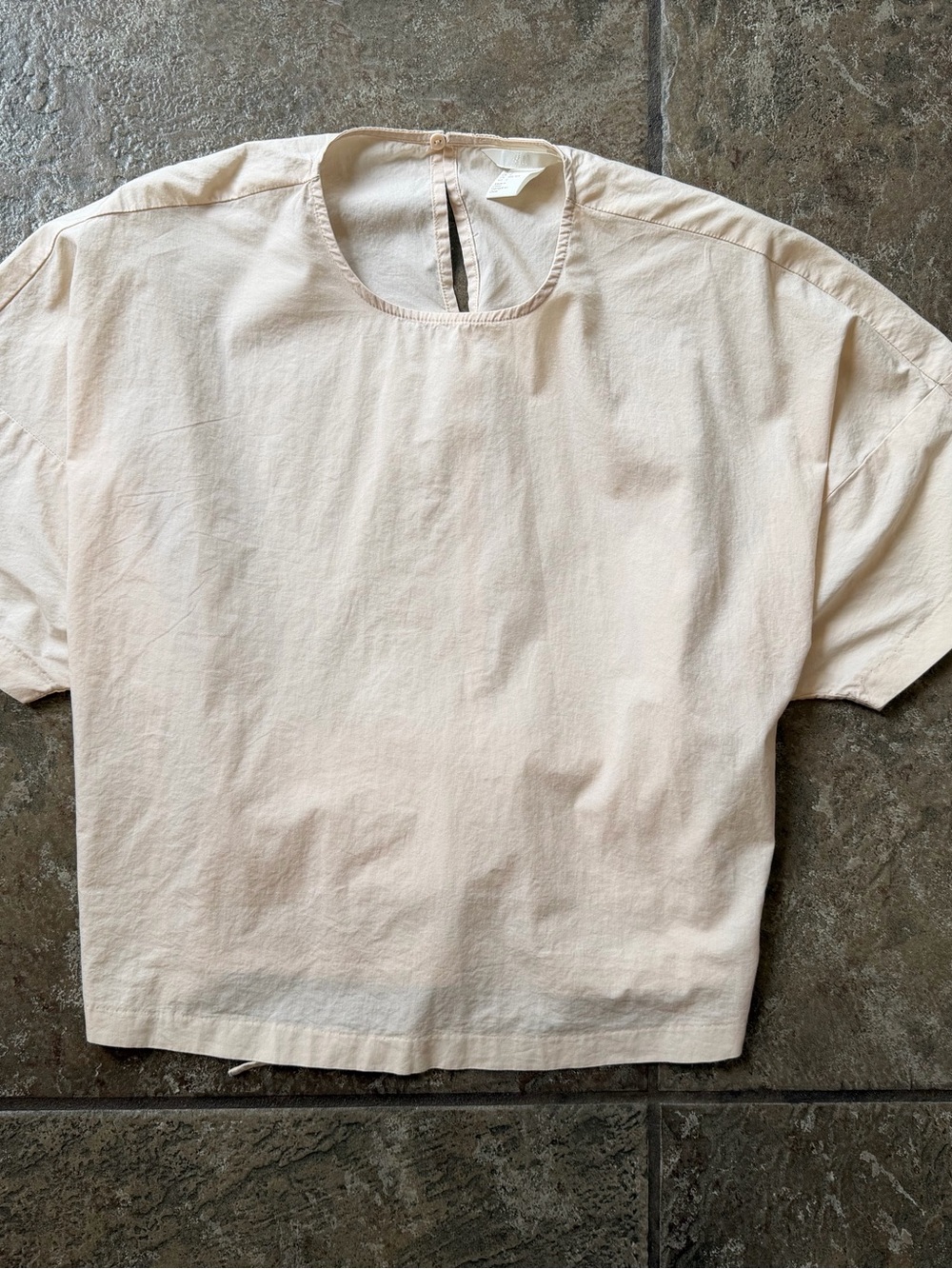 H&M Boxy Short Sleeve Cropped Blouse Cream Minimalist Top Cotton Size 2